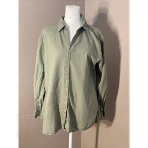 NWOT Banana Republic Classic V-Neck Button Up Shirt Army Green Collar Wms Sz S